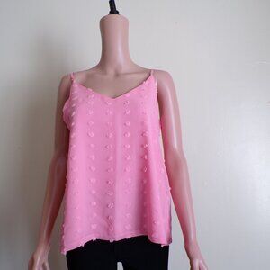 Pink Swiss Dot Chiffon Cami Tank Top – Adjustable Straps – Flowy Fit
